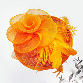 Mesh Flower Feather Fascinator / Headband