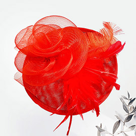 Mesh Flower Feather Fascinator / Headband