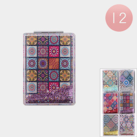 12PCS - Glittered Abstract Patterned Cosmetic Mirrors