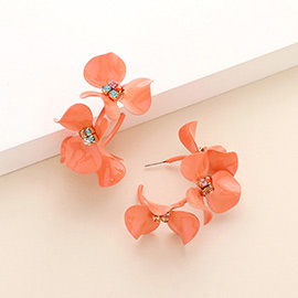 Colored Metal Triple Flower Hoop Earrings