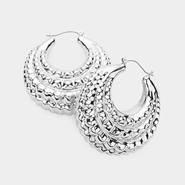 Textured Metal Hoop Pin Catch Earrings