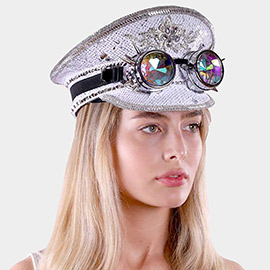 Silver Sequin Fisherman Goggle Hat