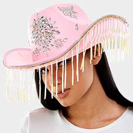 Bead Fringed Stone Embellished Hat