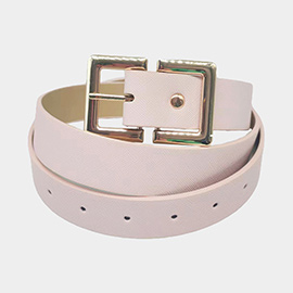 Metal Open Rectangle Buckle Faux Leather Belt