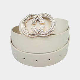 Rhinestone Embellished Buckle Accented Faux Leather Belt