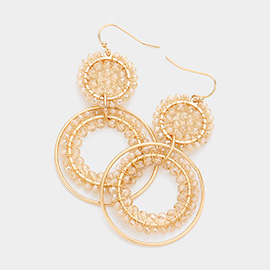 Faceted Bead Wrapped Open Circle Link Dangle Earrings