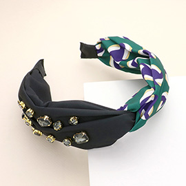 Game Day Multi Stone Embellished Volleyball Patterned Twisted Headband