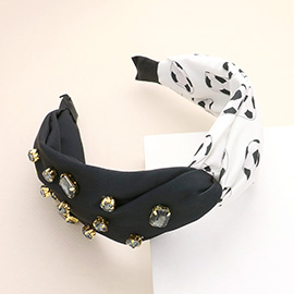 Game Day Multi Stone Embellished Soccer Patterned Twisted Headband