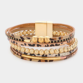 Metal Ball Leopard Patterned Magnetic Bracelet