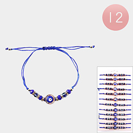 12PCS - Evil Eye Accented Adjustable Bracelets