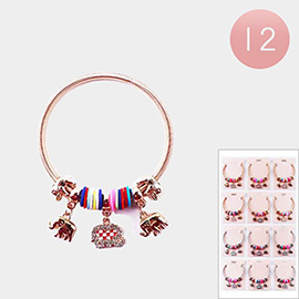 12PCS - Triple Elephant Charm Stretch Bracelets