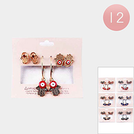 12 Set of 3 - Hamsa Hand Evil Eye Earrings