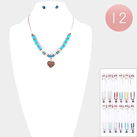 12PCS - Heart Pendant Beaded Necklaces