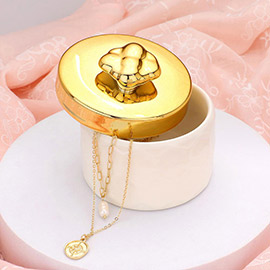 Gold Lid Detailed Jewelry Trinket Box