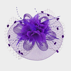 Flower Bead Feather Netting Satin Top Fascinator / Headband