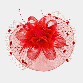 Flower Bead Feather Netting Satin Top Fascinator / Headband