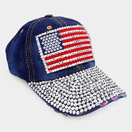 American USA Flag Studded Bling Baseball Cap