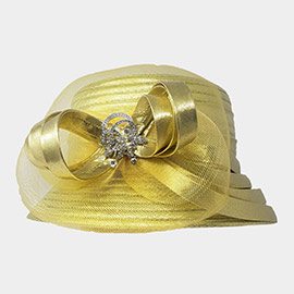 Bow Accented Metallic Dressy Hat