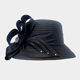 Stone Embellished Bow Accented Dressy Hat