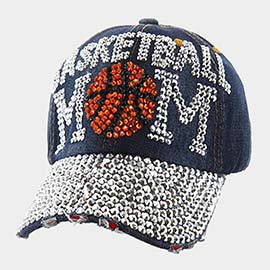 Basketball Mom Message Studded Denim Baseball Cap