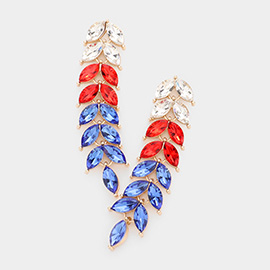 American USA Flag Marquise Stone Cluster Vine Link Dangle Evening Earrings