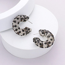 Stone Embellished Resin Lucite Hoop Earrings