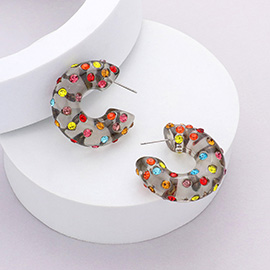 Stone Embellished Resin Lucite Hoop Earrings