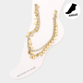Rhinestone Metal Disc Link Double Layered Anklet