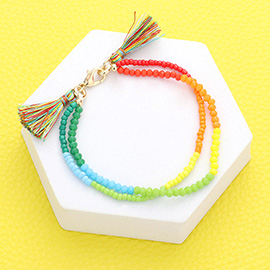 Rainbow Colorful Beaded Tassel Bracelet