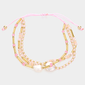 Pearl Accented Faceted Beaded Pull Tie Cinch Bracelet