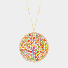 Faceted Bead Wrapped Round Pendant Long Necklace