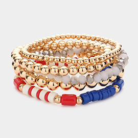 5PCS - Metal Ball American USA Flag Beaded Stretch Bracelets