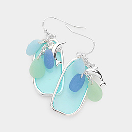 Sea Glass Dolphin Pointed Abstract Rectangle Dangle Earrings