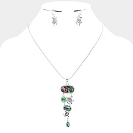 Abalone Metal Turtle Link Pendant Necklace