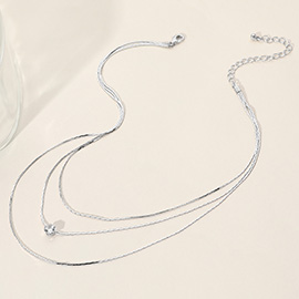 Secret Box_Round Stone Accented Metal Chain Triple Layered Bib Necklace