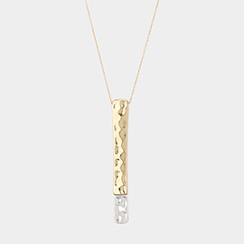 Textured Metal Bar Pendant Long Necklace