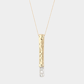 Textured Metal Bar Pendant Long Necklace