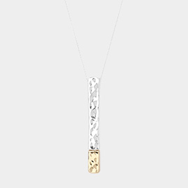 Textured Metal Bar Pendant Long Necklace