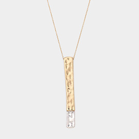 Textured Metal Bar Pendant Long Necklace