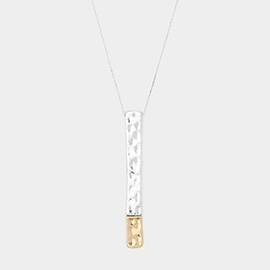 Textured Metal Bar Pendant Long Necklace