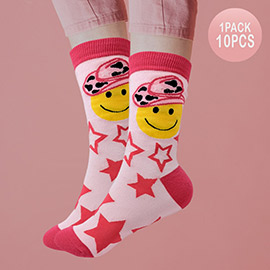 10Pairs - Animal Patterned Hat Smile Star Socks