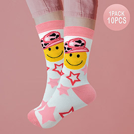 10Pairs - Animal Patterned Hat Smile Star Socks