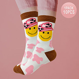 10Pairs - Animal Patterned Hat Smile Cow Socks