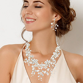 Floral Pearl Cluster Vine Evening Necklace
