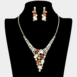 Multi Stone Cluster Rhinestone Necklace