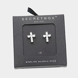 Secret Box _ Sterling Silver Dipped CZ Cross Stud Earrings
