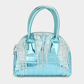 Rhinestone Embellished Metallic Tote / Crossbody Bag