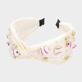 Pearl Stone Baseball Embellished Twisted Headband