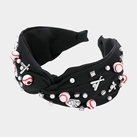Pearl Stone Baseball Bet Embellished Twisted Headband