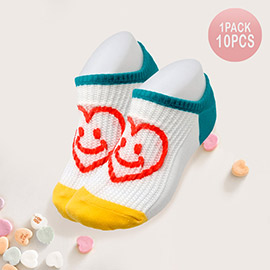 10Pairs - Heart Smile Printed Socks